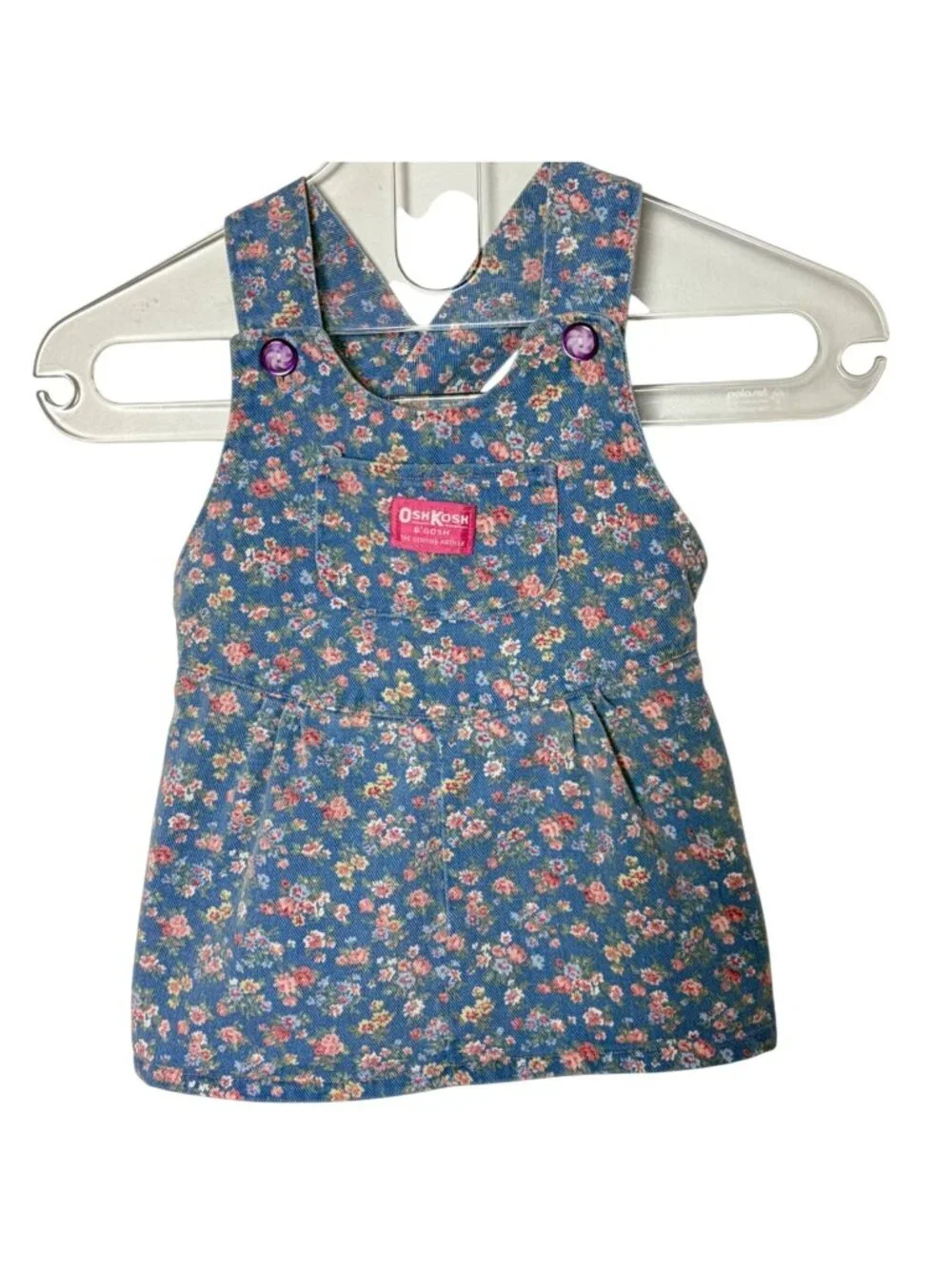Vintage OshKosh Bgosh Floral Denim Girls Overall Dress 18M Blue Pink Altered